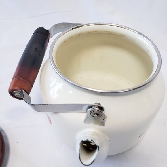 Hall Enamelware Autumn Leaf Teapot Jewel Tea Pot Enamel Metal Kettle Round Wood - Picture 12 of 16